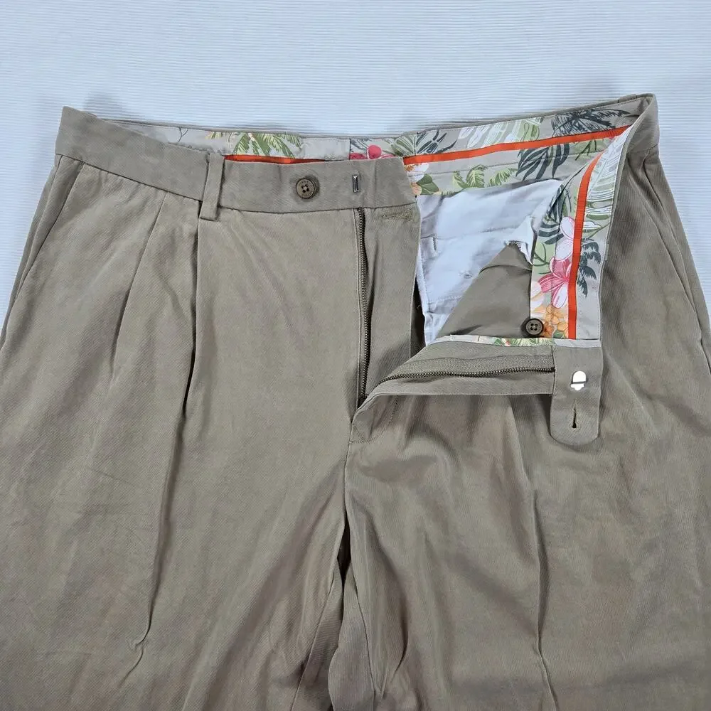 Tommy Bahama Silk Blend Tan Lightweight Pleated Pants Men's Size 38‎